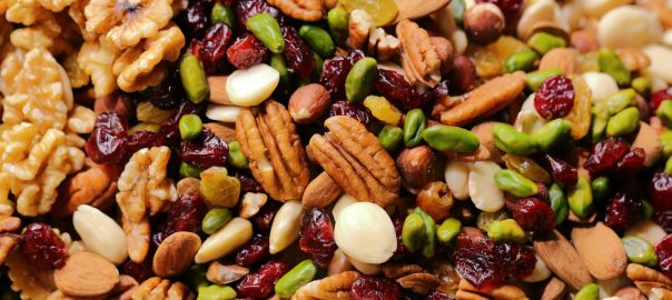 A mix of walnuts, pecans, pistachios, almonds and dried cranberries